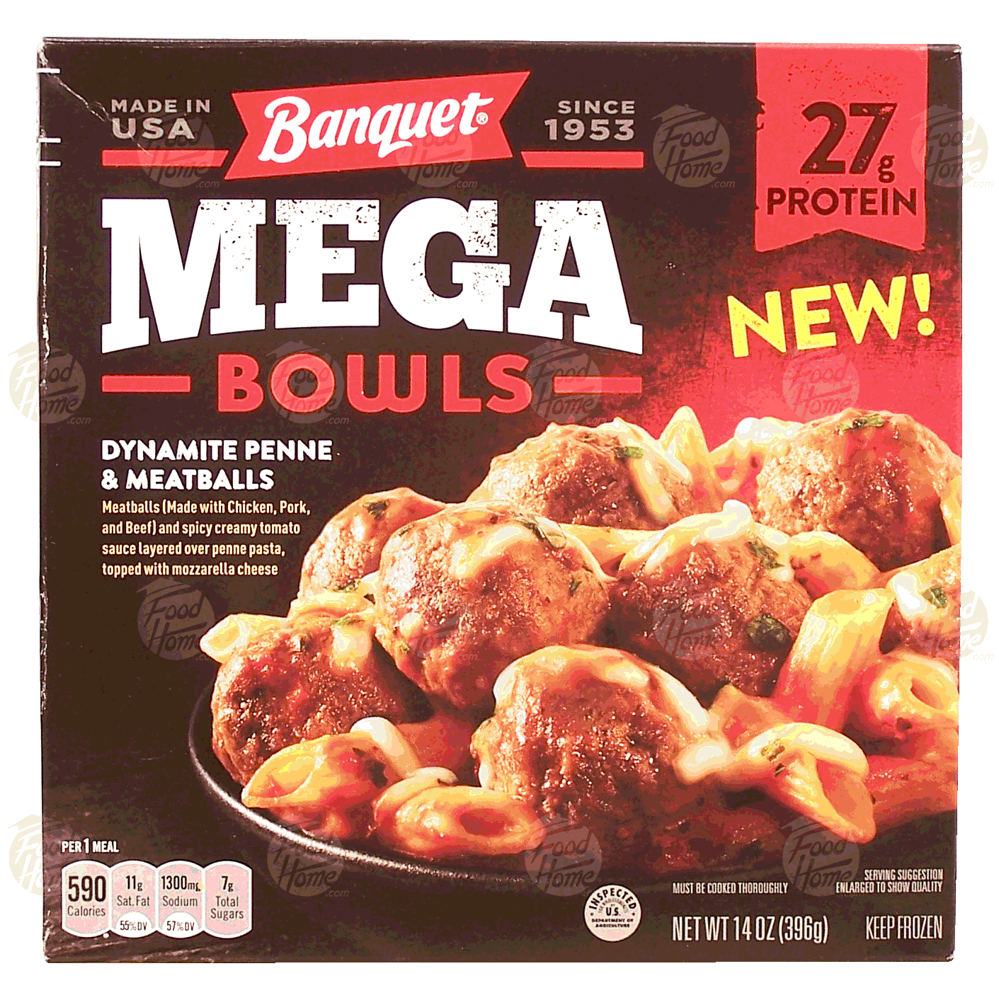 Banquet Mega Bowls dynamite penne & meatballs topped with mozzerella cheese Full-Size Picture